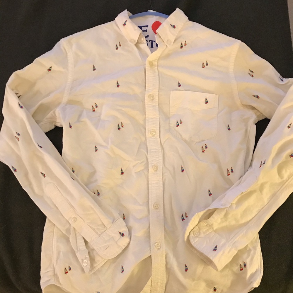 J Crew Stitched boat pattern Oxford shirt small